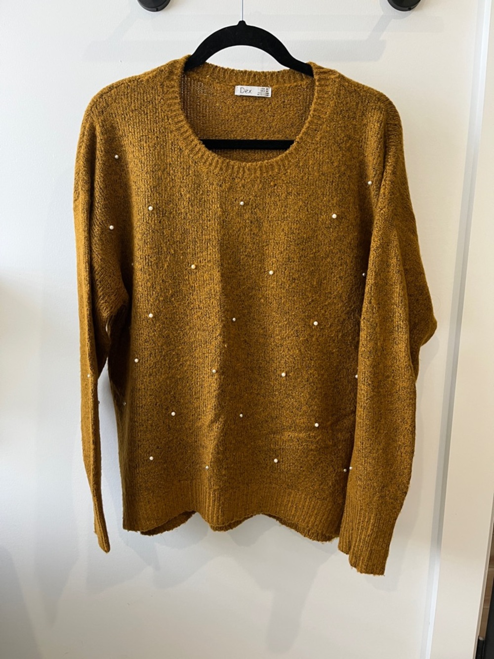 Dex Pearl-Embellished Mustard Crewneck Sweater